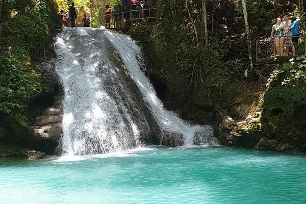 Private Montego Bay Day Trip to Blue Hole and Dunn's River Falls with Bauxite Plant Views