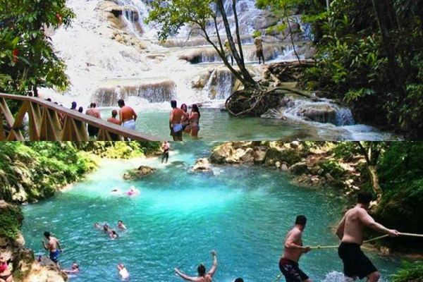 Montego Bay to Dunn's River Falls and Blue Hole with Hotel Pickup and Rose Hall Stop