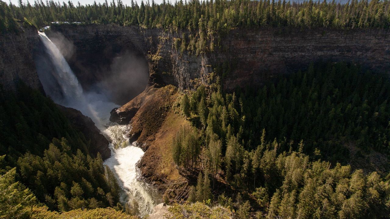 Helmcken Falls dropping into a forested canyon in Wells Gray, British Columbia, Canada
