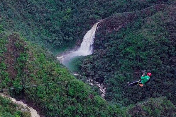 Highest Zipline and 100 m Waterfall Hike in La Ceja, Private from Medellin