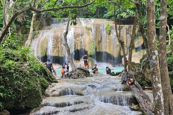 Private Erawan Falls, River Kwai Boat Ride and Bridge Day Tour from Bangkok