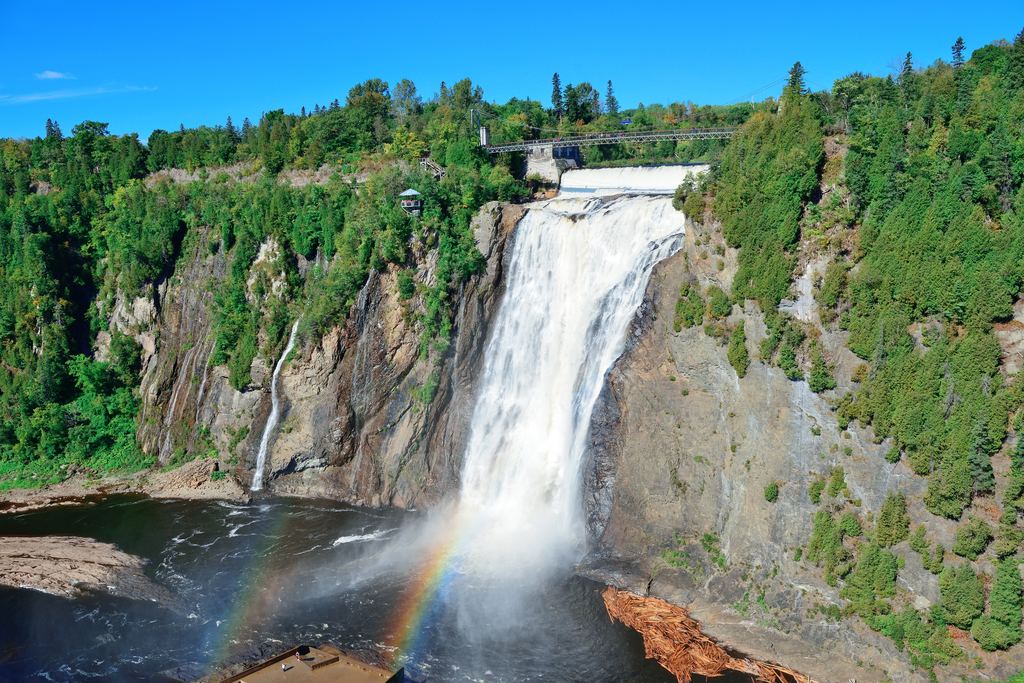 Montmorency Falls with a rainbow in the spray, near Quebec City, Canada