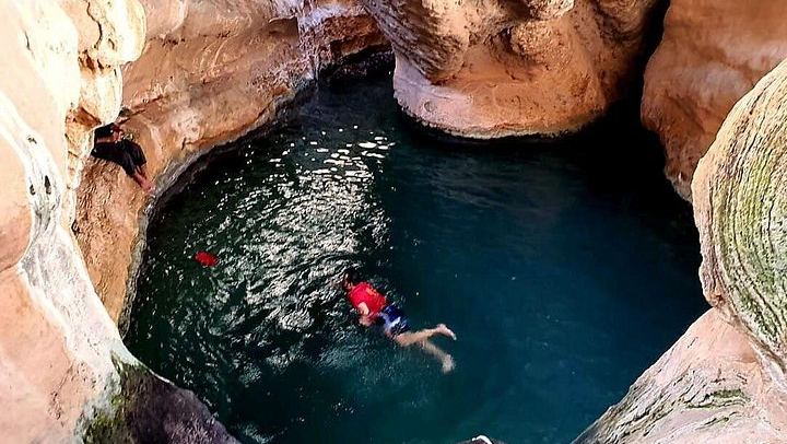 Private Wadi Shab Cave Waterfall Hike and Pool Swim from Muscat, Sinkhole, Fins Beach (3/12)