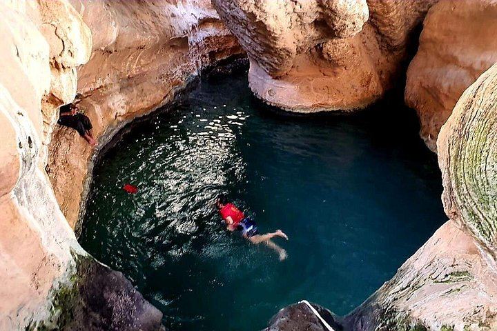Private Wadi Shab Cave Waterfall Hike and Pool Swim from Muscat, Sinkhole, Fins Beach (3/12)