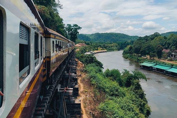 Erawan Falls, Hellfire Pass and Death Railway Train Day Tour from Kanchanaburi
