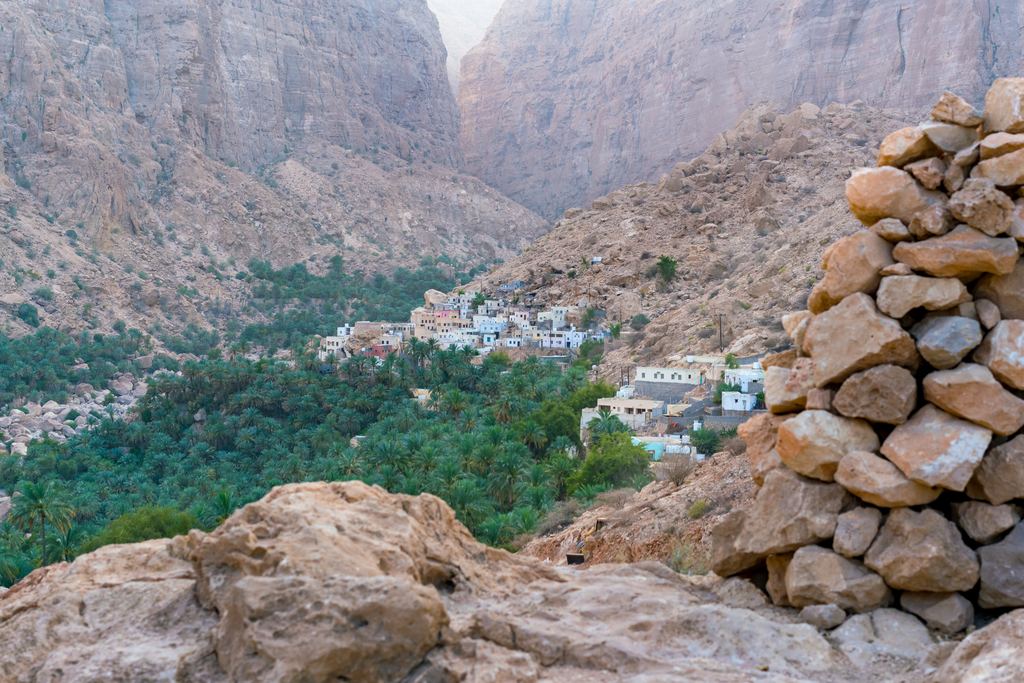 A village among palm groves in the gorge of Wadi Tiwi, Oman