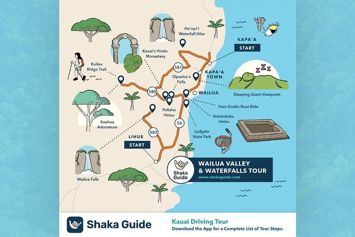 Kauai Wailua Valley and Waterfalls Self-Drive Audio Tour with Shaka Guide App, Offline (3/11)